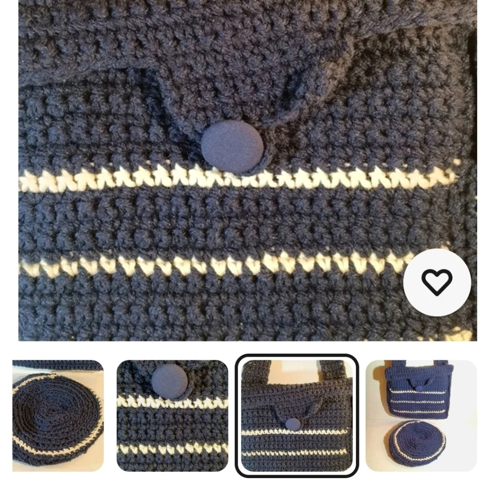Blue and White Knit Beret with Matching Shoulder Bag